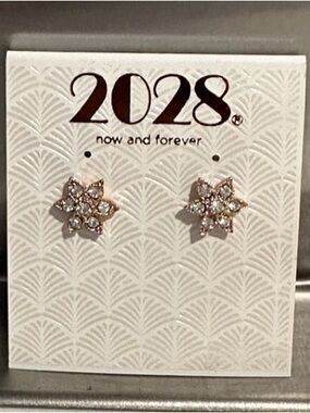2028 Rose Gold Crystal Starburst Stud Earrings